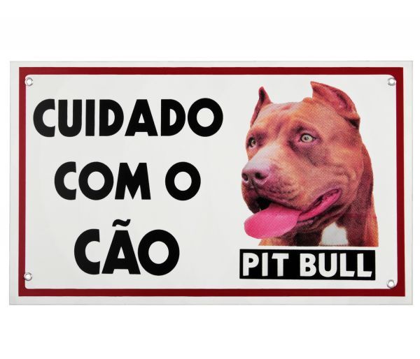 Placa Cuidado com o Cão Pit Bull Red Nose - 20 x 15 cm