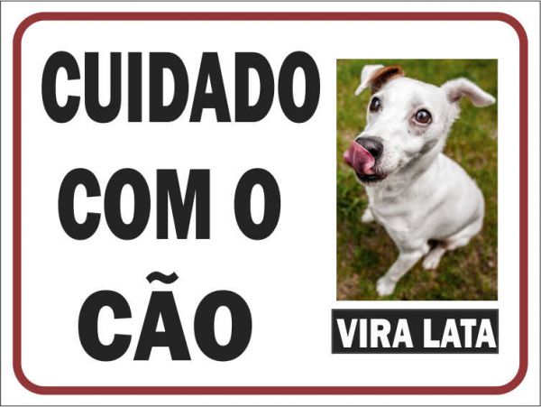 Placa Cuidado com o Cão Vira Lata - 20 x 15 cm