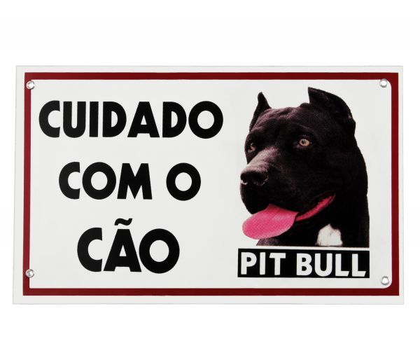Placa Cuidado com o Cão Pit Bull - 40 x 30 cm