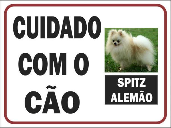 Placa Cuidado com o Cão Spitz Alemão - 20 x 15 cm